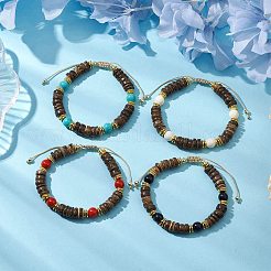 8mm Round Dyed Synthetic Turquoise & Natural Coconut Adjustable Braided Beads Bracelets for Women&nbsp;BJEW-JB10762