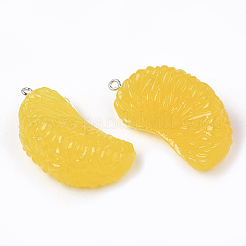 樹脂チャーム  プラチナトーン鉄パーツ  模造食品  オレンジ  きいろ  41~43x23~24x17~18mm  穴：2mm&nbsp;X-RESI-T028-25B
