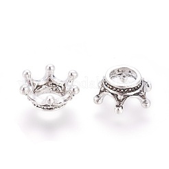 チベット風合金ビーズキャップ  クラウン  アンティークシルバー  13x6mm  穴：6mm&nbsp;PALLOY-WH0054-02AS