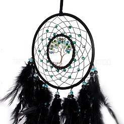 Iron & Brass Wire Woven Web/Net with Feather Pendant Decorations&nbsp;AJEW-B017-28
