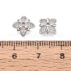 真鍮製マイクロパヴェクリアキュービックジルコニアビーズキャップ  花  プラチナ  10x10x3.5mm  穴：1.2mm&nbsp;KK-Q071-09P-02