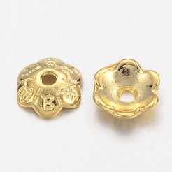 6 -petalチベットスタイル合金の花のビーズキャップ  カドミウムフリー＆ニッケルフリー＆鉛フリー  ゴールドカラー  6x2mm  穴：1mm&nbsp;TIBE-S220-G-01-NR