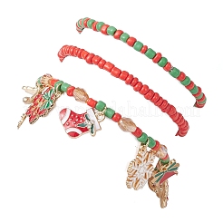 3Pcs Christmas Theme Glass Beaded Stretch Bracelets Sets&nbsp;BJEW-JB12442-02