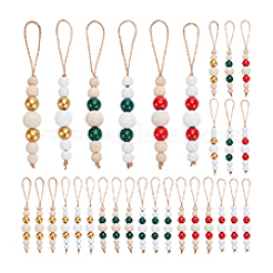 30Pcs 6 Colors Wooden Beaded Pendant Decorations&nbsp;HJEW-AB00737