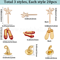 60個3スタイルアロイエナメルペンダント  ハイヒールと星と帽子  ミックスカラー  11~25x11~13.5x2~4mm  穴：1.6~2mm  20個/スタイル&nbsp;FIND-SC0017-59