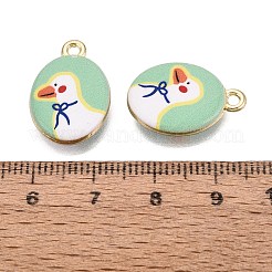 プリント合金ペンダント  ラックめっき  楕円形とアヒルのチャーム  カドミウムフリー＆ニッケルフリー＆鉛フリー  ゴールドカラー  ホワイト  20x13.5x4mm  穴：1.8mm&nbsp;PALLOY-SZC0008-05P