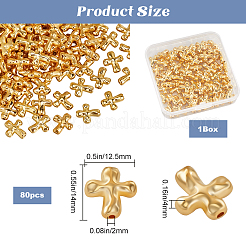 80個の合金ビーズ  カドミウムフリー＆鉛フリー  クロス  ゴールドカラー  14x12.5x4mm  穴：1.3mm&nbsp;TIBEB-SP0001-14G