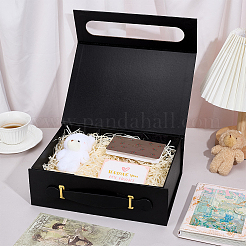ハンドル付きの折りたたみ厚紙紙梱包箱  本の形  ブラック  28x20.2x9.3cm&nbsp;CON-WH0095-184