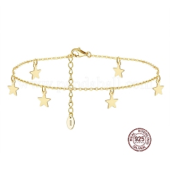 925 Sterling Silver Cable Chain Anklets with Star Charms for Women&nbsp;AJEW-F162-011G