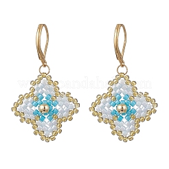 Handmade Glass Seed Beads Flower Leverback Earrings&nbsp;EJEW-MZ00578-01