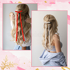女の子用プラチナアイアンワニ口ヘアクリップ12個（6色）  ポリエステル蝶結び付き  ミックスカラー  388x88x9mm  2個/カラー&nbsp;PHAR-SP0001-13