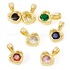 キュービックジルコニアチャーム付き真鍮7色7個  ハート  ゴールドカラー  ミックスカラー  11x7x3mm  穴：3x2mm  1pc /カラー&nbsp;KK-TA0008-37