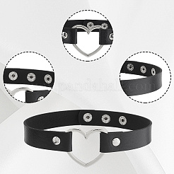 6Pcs 6 Styles Adjustable Gothic Two Tone PU Leather Alloy Heart Choker Necklaces for Women&nbsp;NJEW-CL0007-07