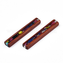 透明樹脂＆ウッドペンダント  長方形のチャーム  カラフル  45~47x7~9x4.5mm  穴：2mm&nbsp;RESI-N039-08