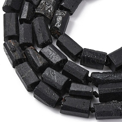 天然石ブラックトルマリンビーズ連売り  多面カット  コラム  10~20x9x9.5~15mm  穴：1mm  約20~28個/連  16~16.54インチ（41~42cm）&nbsp;G-F716-01