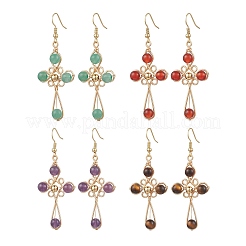 4 Pairs Brass Natural Gemstone Dangle Earrings&nbsp;EJEW-TA00728