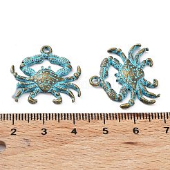 合金ペンダント  アンティークブロンズ＆ブルーパティナ  カニ  23x24x3mm  穴：1.8mm&nbsp;PALLOY-K016-01H-AB