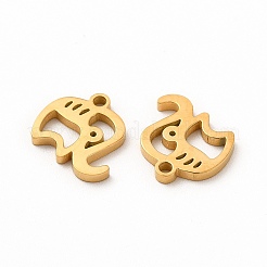 イオンプレーティング（IP）304ステンレススチールチャーム  象  ゴールドカラー  10.5x10.5x1.4mm  穴：1.4mm&nbsp;STAS-M089-26G