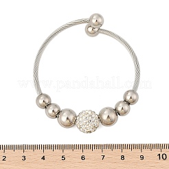 304ステンレススチール製カフバングル  女性のためのトルクバングル  ポリマークレイラインストーンとボールビーズ付き  ステンレス鋼色  内径：2インチ（5cm）&nbsp;BJEW-Z087-12P