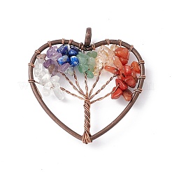 7 Chakra Heart Natural Mixed Stone Copper Wire Wrapped Chip Big Pendants&nbsp;G-E195-13R