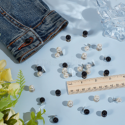 50セット2色のプラスチックパール、縫い付けボタンなし  ラウンド  針付き  ミックスカラー  13.5x10mm  25セット / カラー&nbsp;FIND-PH0029-01