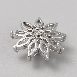 1ホール真鍮、キュービックジルコニアシャンクボタン  花  プラチナ  17x17x8mm  穴：2mm&nbsp;FIND-WH0423-95A