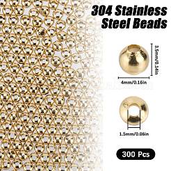304ステンレススチールビーズ  ラウンド  ゴールドカラー  4x3.5mm  穴：1.6mm  300個/箱&nbsp;STAS-SC0006-92C