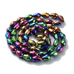 電気メッキガラスビーズ連売り  多面カット  ティアドロップ  マルチカラーメッキ  12x8mm  穴：1mm  約60個/連  27.5インチ&nbsp;EGLA-R045-12x8mm-03