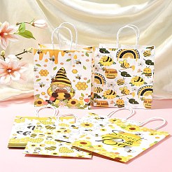 蜂をテーマにした長方形の紙袋12個（6色）  ハンドル付き  ギフトバッグやショッピングバッグ用  きいろ  混合図形  バッグ：8x15x21センチメートル  折りたたみ：210x150x2mm  2個/カラー&nbsp;CARB-FS0001-08