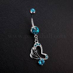 Piercing Jewelry Real Platinum Plated Brass Rhinestone Butterfly Navel Ring Belly Rings&nbsp;AJEW-EE0001-76B