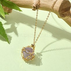 Natural Amethyst Round Pendant Necklaces&nbsp;NJEW-JN04565-03