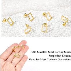 24Pair 2 Cards Hollow Rectangle 304 Stainless Steel Stud Earrings for Girl Women&nbsp;EJEW-BC0001-09