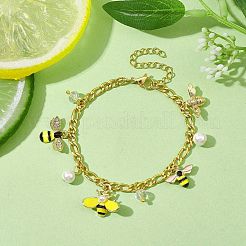 Shell Pearl & Alloy Enamel Bees Charm Bracelet&nbsp;BJEW-JB10040
