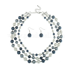 Resin Imitation Pearl Round Beaded Multilayer Necklaces & Dangle Earrings Sets&nbsp;WG4EAB6-03