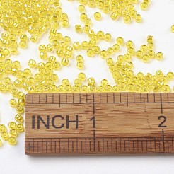 Mgb松野ガラスビーズ  日本製シードビーズ  8/0つの透明な虹のガラス丸穴のシードビーズ  きいろ  3x2mm  穴：1mm  約14000個/袋  450 G /袋&nbsp;SEED-Q033-3.0mm-5R