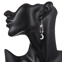 Moon Natural Rose Quartz Dangle Earrings&nbsp;EJEW-JE06776-02