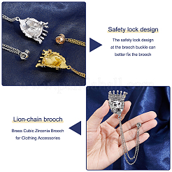 AHADEMAKER 4Pcs 2 Colors Lion with Crown Rhinestone Safety Pin Brooch&nbsp;JEWB-GA0001-15