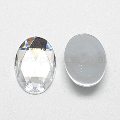 アクリルラインストーンフラットバックカボション  多面カット  底面銀メッキ  オーバル  透明  18x13x4.5mm&nbsp;X-GACR-Q011-13x18-02