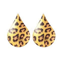 ヒョウ柄合金ダングルスタッドピアス  ゴールドカラー  ティアドロップ  69x45mm&nbsp;LS-EJEW-K304-01E-G
