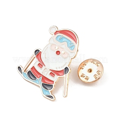 クリスマスエナメルピン  バックパック用合金ラペルピンバック  ライトゴールド  サンタクロース  29.5x27.5mm&nbsp;LS-JEWB-F041-01B