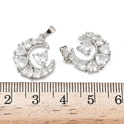 真鍮製マイクロパヴェキュービックジルコニアペンダント  ハートと月  鉛フリー＆カドミウムフリー  長持ちメッキ  ラックめっき  プラチナ  18.5x16x3.5mm  穴：4x2.5mm&nbsp;KK-L256-24P