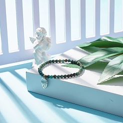 リーフチャーム付きナチュラルジェムストーンラウンドビーズストレッチブレスレット  女性のためのアクセサリー用原石のアクセサリー  内径：2-1/4インチ（5.6cm）&nbsp;BJEW-JB07587