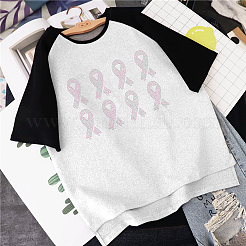 乳がん啓発ビボン ガラス ホットフィックス ラインストーン  アップリケの鉄  マスクと衣装のアクセサリー  洋服用  バッグ  パンツ  ショッキングピンク  297x210mm&nbsp;DIY-WH0303-092