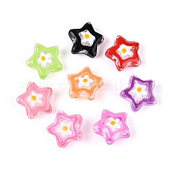ガラスエナメルビーズ連売り  花とスター  ミックスカラー  13x13x6mm  穴：0.7mm  約20個/連  9.06''（23センチメートル）&nbsp;GLAA-T028-06