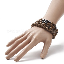 4Pcs 4 Style Natural Wenge Wood & Synthetic Hematite Beaded Stretch Bracelets Set for Women&nbsp;BJEW-JB09156