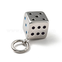304ステンレススチールエナメルペンダント  サイコロ  ステンレス鋼色  30x21x21mm  穴：9mm  丸カン：13x2ミリ  9mm内径&nbsp;STAS-E058-05P