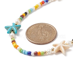 Colorful Synthetic Turquoise Starfish & Shell Pearl & Glass Seed Beaded Necklace for Women&nbsp;NJEW-TA00044