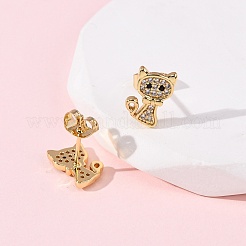 Brass Micro Pave Cubic Zirconia Cat Shape Stud Earrings&nbsp;EJEW-K267-30G