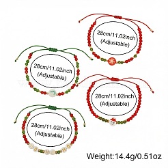 クリスマス柄のガラスとプラスチックビーズを使用した調節可能なブレスレットセット（女性用）4点  キャンディケーンと雪の結晶とサンタクロースと単語ホホホ  ミックスカラー  11.02インチ（28cm）&nbsp;YO6300