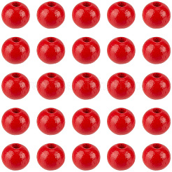 Spray Painted Round Natural Schima Wood Beads&nbsp;WOOD-PA0001-81A-01